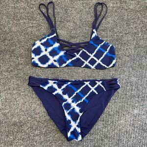 TiniBikini Reversible Bikini Set Navy Tie Dye Strappy Bralette Top Medium